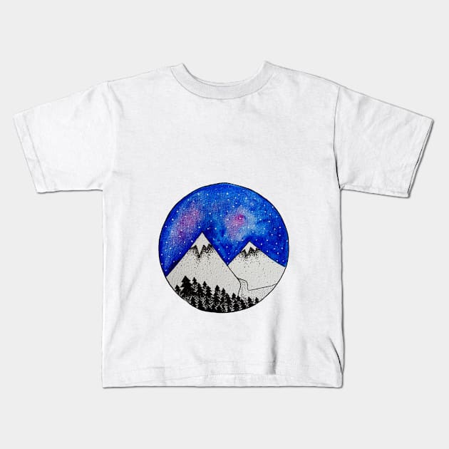 Midnight Circles Kids T-Shirt by rikabird17